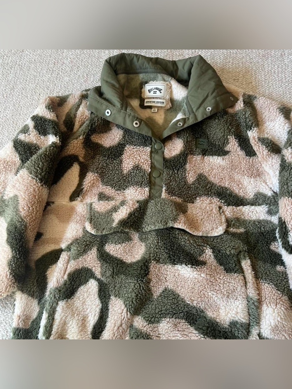 Billabong Olive & Tan Sherpa Snap Pullover